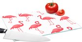 Glazen Snijplank - 28x20 - Patroon - Flamingo - Vogel - Snijplanken Glas