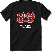 89 Years - Feest kado T-Shirt Heren / Dames - Rood / Grijs - Perfect Verjaardag Cadeau Shirt - grappige Spreuken, Zinnen en Teksten. Maat 3XL