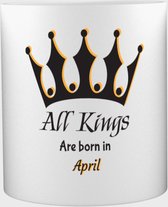 Akyol - All kings are born in April Mok met opdruk - kings - Jarige - leuk om kado te geven - 350 ML inhoud