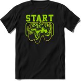 Start the game | Gaming kado T-Shirt heren - dames | Groen-Geel | Perfect game pc cadeau shirt | Grappige console spreuken - zinnen - teksten Maat L