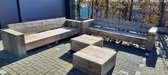 Salon de jardin '' Garden XXL Luxe '' en bois d'échafaudage usagé - 345x345cm - 8 personnes
