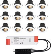 Set van 12 12V 3W - Mini LED Inbouwspot - Wit - Kantelbaar & verzonken - Verandaverlichting - IP44 voor buiten - 2700K - Warm wit
