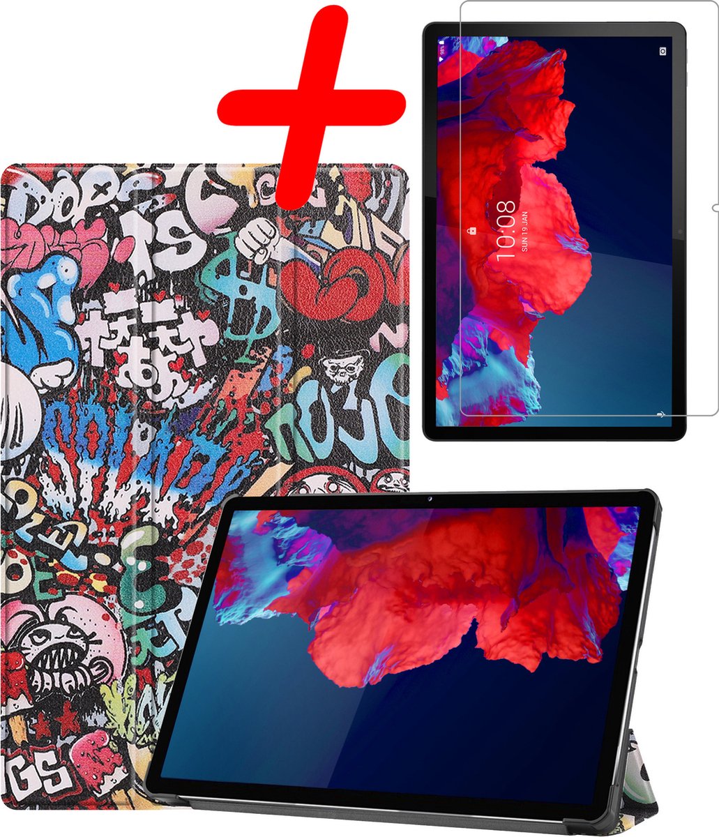 Hoesje Geschikt voor Lenovo Tab P11 - Met Screenprotector - Trifold Bookcase - Hard Cover - Hardcover Book Case - Tablet Hoes - Graffity