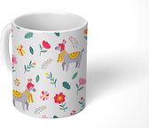 Mok - Koffiemok - Patronen - Lama - Bloemen - Mokken - 350 ML - Beker - Koffiemokken - Theemok