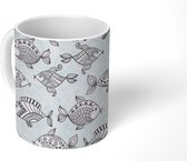 Mok - Koffiemok - Puber - Vis - Dieren - Patronen - Mokken - 350 ML - Beker - Koffiemokken - Theemok