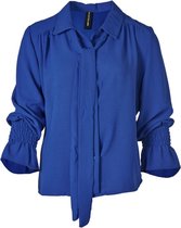 Dames blouse lm kraag met strik - kobalt | Maat M