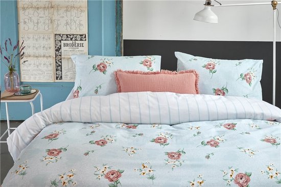 Walra Dekbedovertrek Red Roses - 200x220 - 100% Katoen (BCI) - Blauw van Merkloos — afbeelding 2