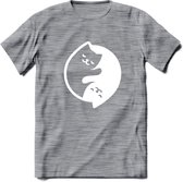 Ying Yang Sleepy Kat - Katten T-Shirt Kleding Cadeau | Dames - Heren - Unisex | Dieren shirt | Grappig Verjaardag kado | Tshirt Met Print | - Donker Grijs - Gemaleerd - XXL