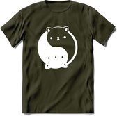 Ying Yang Kat - Katten T-Shirt Kleding Cadeau | Dames - Heren - Unisex | Dieren shirt | Grappig Verjaardag kado | Tshirt Met Print | - Leger Groen - XXL