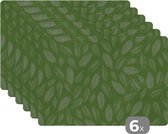 Placemat - Placemats kunststof - Patroon - Bladeren - Groen - 45x30 cm - 6 stuks - Hittebestendig - Anti-Slip - Onderlegger - Afneembaar