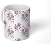 Mok - Patronen - Rozen - Bloemen - Blauw - Mokken - 350 ML - Beker - Uitdeelcadeautjes