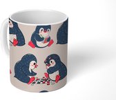 Mok - Koffiemok - Pinguïn - Damspel - Kind - Winter - Patronen - Mokken - 350 ML - Beker - Koffiemokken - Theemok