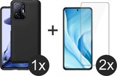 Xiaomi 11T/11T Pro hoesje - Xiaomi 11T/11T Pro hoesje zwart siliconen case hoes cover hoesjes - 2x Xiaomi 11T/11T Pro screenprotector