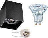 Opbouwspot Set - OSRAM Parathom PAR16 930 36D - Pragmi Luxina Pro - GU10 Fitting - Dimbaar - Opbouw Vierkant - Mat Zwart - 3.7W - Warm Wit 3000K - Verdiept - Kantelbaar - 90mm - BSE