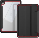 Tablet Hoes geschikt voor Samsung Galaxy Tab A7 (2020) - Tri-Fold Book Case met Transparante Back Cover en Pencil Houder - 10.4 Inch - Rood/Zwart