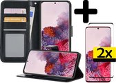 Hoesje Geschikt voor Samsung S20 Ultra Hoesje Book Case Hoes Wallet Cover Met 2x Screenprotector - Hoes Geschikt voor Samsung Galaxy S20 Ultra Hoesje Bookcase Hoes - Zwart