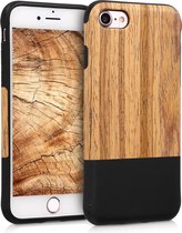 kwmobile hoesje compatibel met Apple iPhone 7 / 8 / SE (2020) - Back cover voor smartphone - Telefoonhoesje van hout in bruin / zwart - Twee Kleuren Hout design