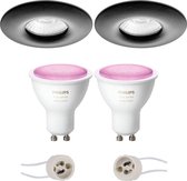 PHILIPS HUE - LED Spot Set GU10 - White and Color Ambiance - Bluetooth - Primux Luno Pro - Waterdicht IP65 - Inbouw Rond - Mat Zwart - Ø82mm