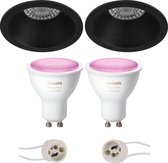 PHILIPS HUE - LED Spot Set GU10 - White and Color Ambiance - Bluetooth - Primux Pollon Pro - Inbouw Rond - Mat Zwart - Verdiept - Ø82mm