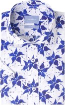 Tresanti Heren Overhemd Korte Mouw Wit Blauwe Bloem Print Tailored Fit - 45