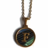 Aramat jewels -ketting-letter f- chirurgisch staal - schelp - goudkleurig-45cm - dames- rond