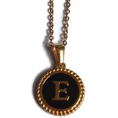 Aramat jewels -ketting-letter e- chirurgisch staal - zwart - goudkleurig-45cm - dames- rond