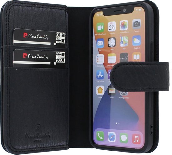 Etui Bookcase hoesje iPhone 12 Mini - Pierre Cardin - Zwart Cuir