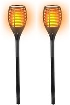 Set van 2x stuks Halloween horror decoratie solar LED tuinfakkel zwart 77 cm - Tuinverlichting/thema feestversiering