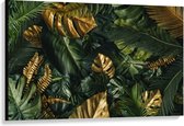 Canvas  - Gouden Bladeren tussen Groen Bos - 120x80cm Foto op Canvas Schilderij (Wanddecoratie op Canvas)