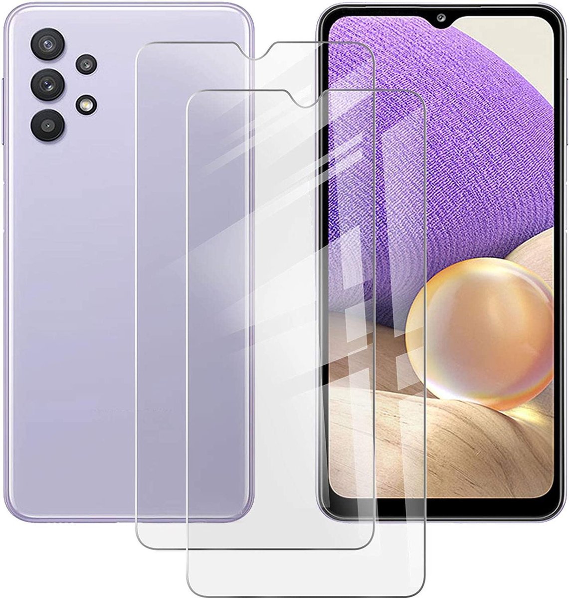 2x Screenprotector Tempered Glass Glazen Gehard Screen Protector 2.5D 9H (0.3mm) - Glasplaatje Geschikt voor: Samsung Galaxy A32 5G - Tempered Glas Screenprotector