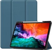 Tablet hoes geschikt voor Apple iPad Pro 2021 - 12.9 inch - Tri-Fold Book Case - Apple Pencil Houder - Marine Blauw