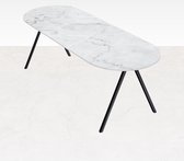 Marmeren Eettafel Half Ovaal –  Carrara Wit (V-poot) - 180 x 90 cm  - Gepolijst