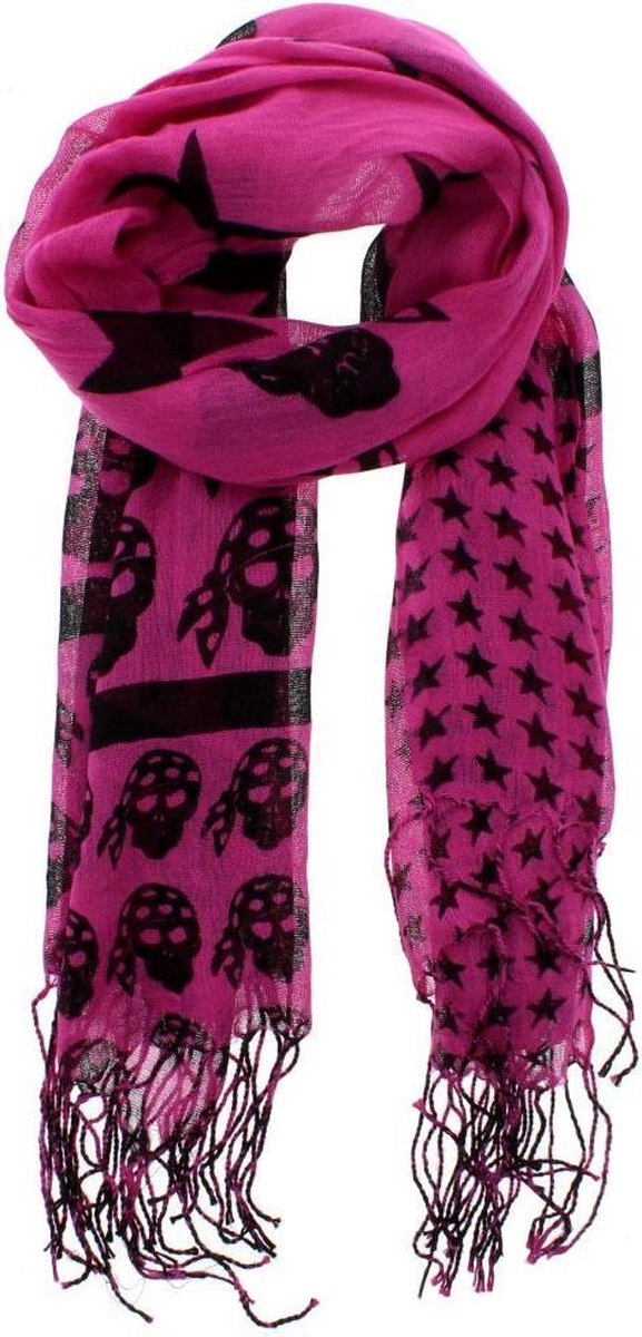 Zac's Alter Ego Sjaal Fuchsia Pink Graduated Black Pirate Skull Print Roze