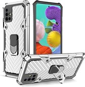 Voor Samsung Galaxy A51 Cool Armor PC + TPU schokbestendig hoesje met 360 graden rotatie ringhouder (zilver)