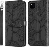 Voor Google Pixel 4a 5G Life of Tree Embossing Pattern Horizontale flip lederen tas met houder & kaartsleuf & portemonnee & fotolijst & lanyard (zwart)