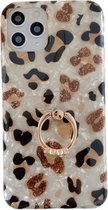 Glanzend luipaardpatroon schokbestendig TPU-hoesje met diamanten ringhouder voor iPhone 11 Pro (wit)