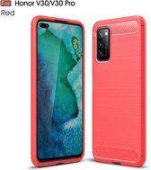 Voor Huawei Honor V30 / V30 Pro geborstelde textuur koolstofvezel TPU-hoes (rood)