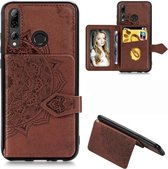 Voor Huawei Honor 9X Mandala Reliëf Magnetische Doek PU + TPU + PC Case met Houder & Kaartsleuven & Portemonnee & Fotolijst & Riem (Bruin)