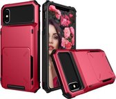 Schokbestendige TPU + pc-beschermhoes voor iPhone X / XS, met kaartsleuf (rood)