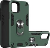 Voor iPhone 12/12 Pro 2 in 1 Armor Series PC + TPU beschermhoes met ringhouder (donkergroen)