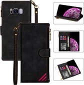 Voor Samsung Galaxy S8 Rits Multi-kaartsleuven Horizontale flip PU lederen tas met houder & kaartsleuven & portemonnee & lanyard & fotolijst (zwart)