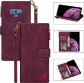 Voor Samsung Galaxy Note9 Rits Multi-kaartsleuven Horizontale flip PU lederen tas met houder & kaartsleuven & portemonnee & lanyard & fotolijst (wijnrood)