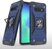 Voor Samsung Galaxy S10 magnetisch pantser schokbestendig TPU + pc-hoesje met metalen ringhouder (blauw)