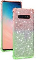 Voor Samsung Galaxy S10 gradiënt glitter poeder schokbestendig TPU beschermhoes (oranje groen)