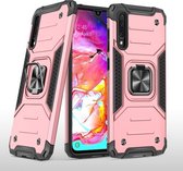 Voor Samsung Galaxy A70 magnetisch pantser schokbestendig TPU + pc-hoesje met metalen ringhouder (roségoud)