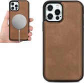 PU lederen huid magnetische patch TPU schokbestendige Magsafe-hoes voor iPhone 12/12 Pro (bruin)