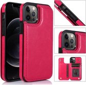 Schokbestendig PU + TPU lederen hoesje met kaartsleuven en houder & fotolijst en portemonnee voor iPhone 12 Pro Max (roze rood)