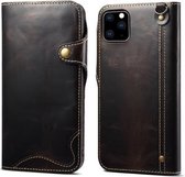 Voor iPhone 11 Pro Denior Oil Wax Koeienhuid Magnetische Knop Horizontale Flip Leren Case met Kaartsleuven & Portemonnee (Zwart)