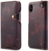 Voor iPhone X / XS Denior Oil Wax Koeienhuid Magnetische Knop Horizontale Flip Leren Case met Kaartsleuven & Portemonnee (Donkerrood)