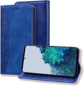 Voor Samsung Galaxy A12 Business Stitching Horizontale flip lederen tas met dubbele vouw & beugel & kaartsleuven & fotolijst & portemonnee (saffierblauw)